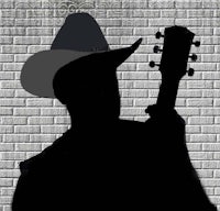 a silhouette of a man in a cowboy hat holding an acoustic guitar